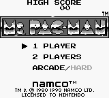 Ms. Pac-Man title screen for GameBoy